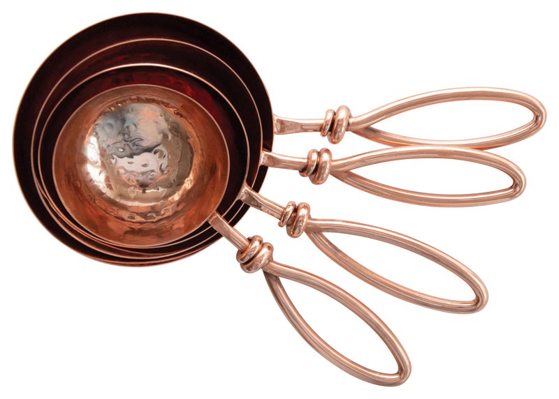Creative Co-Op Hammered Stainless Steel Leather Tie (Set of 4 Sizes) Scoops, Copper - Image 4